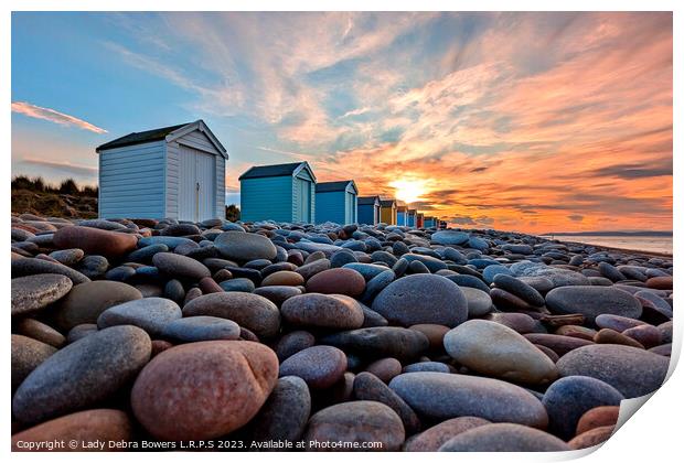 Findhorn Huts at Sunset Print by Lady Debra Bowers L.R.P.S