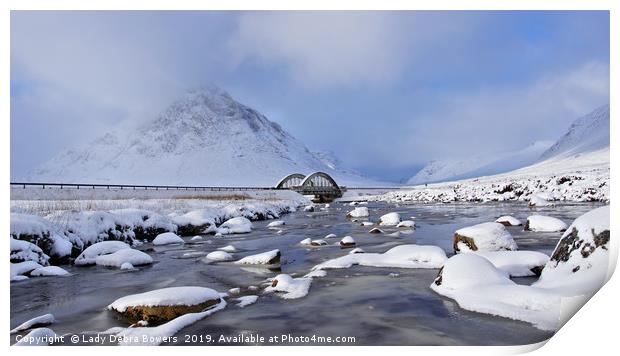 Buachaille Etive Mor and bridge from the river  Print by Lady Debra Bowers L.R.P.S