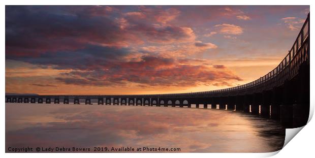 Tay train bridge at sunset  Print by Lady Debra Bowers L.R.P.S