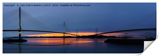 Sunset Bridges at Queensferry Panoramic  Print by Lady Debra Bowers L.R.P.S
