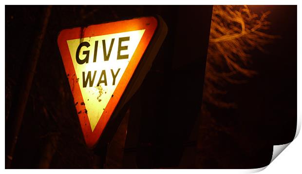 Give way sign at night Print by Marc Reeves