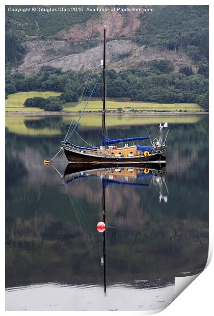   Loch Leven yacht at Ballachullish near Glen Coe, Print by Douglas Clark