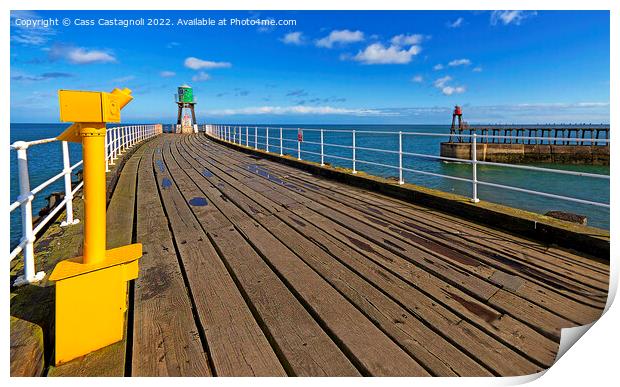 Whitby Piers-Yellow, Green, Red and Sky Blue Print by Cass Castagnoli