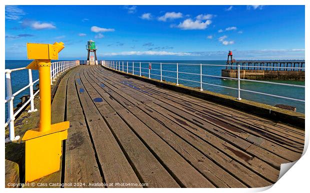 Whitby Piers - Yellow, Green, Red and Sky Blue Print by Cass Castagnoli