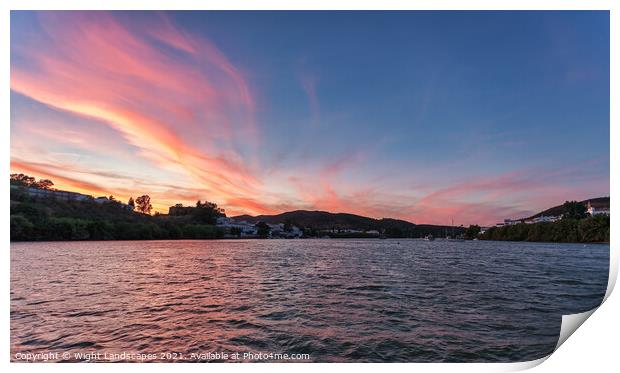 Sunet On The Rio Guadiana Print by Wight Landscapes