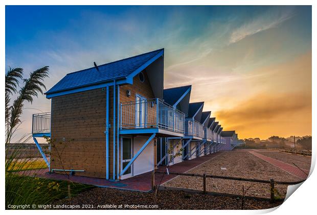 Seaview Beach Huts Print by Wight Landscapes