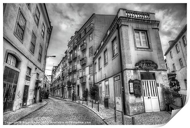 Backstreets Of Lisbon BW Print by Wight Landscapes