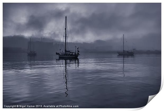 Boats In The Fog Print by Wight Landscapes