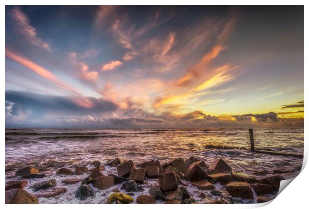 Bonchurch Seawall Sunset Print by Wight Landscapes