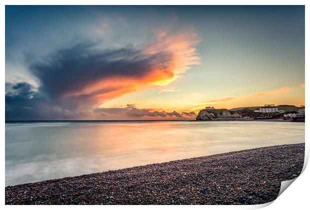Freshwater Bay Beach Sunset Print by Wight Landscapes