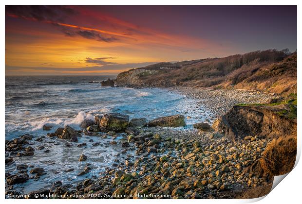 Sunset At Watershoot Bay Print by Wight Landscapes