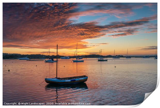Newtown Boats Sunset Print by Wight Landscapes