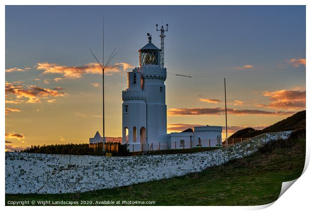 St Catherines Lighthouse Sunset Print by Wight Landscapes