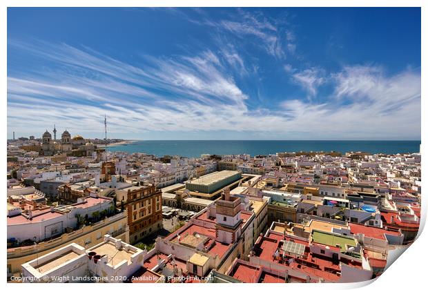 The Rooftops Of Cadiz Print by Wight Landscapes