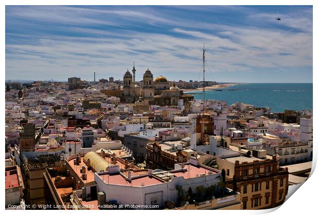 Across The Rooftops Of Cadiz Print by Wight Landscapes
