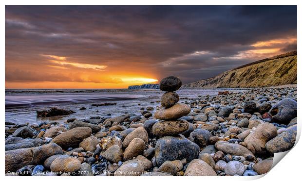 Compton Bay Rock Cairn Print by Wight Landscapes