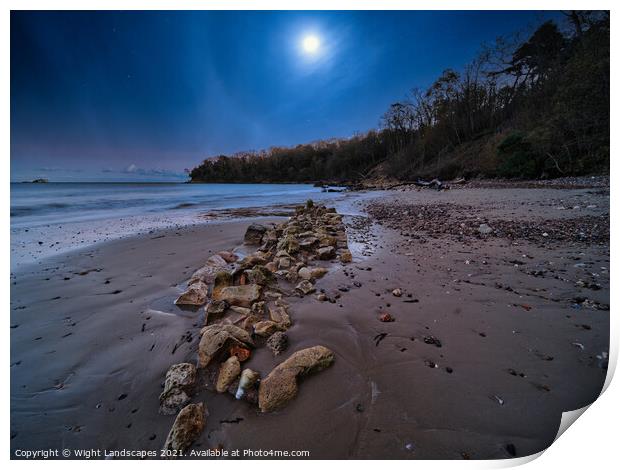 Priory Bay In The Moonlight Print by Wight Landscapes