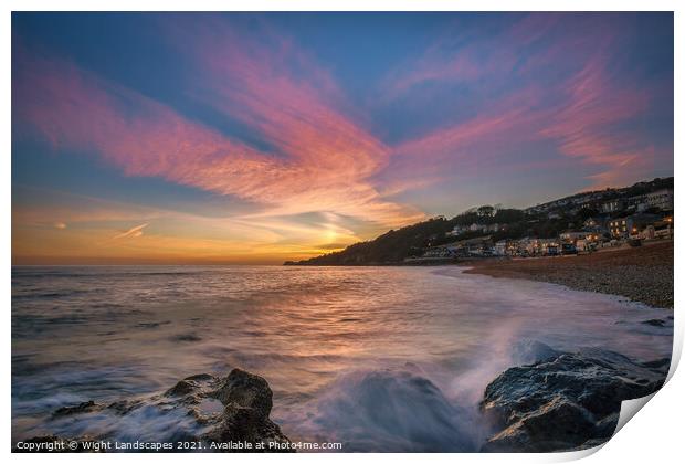 Ventnor Beach Sunset Isle Of Wight Print by Wight Landscapes