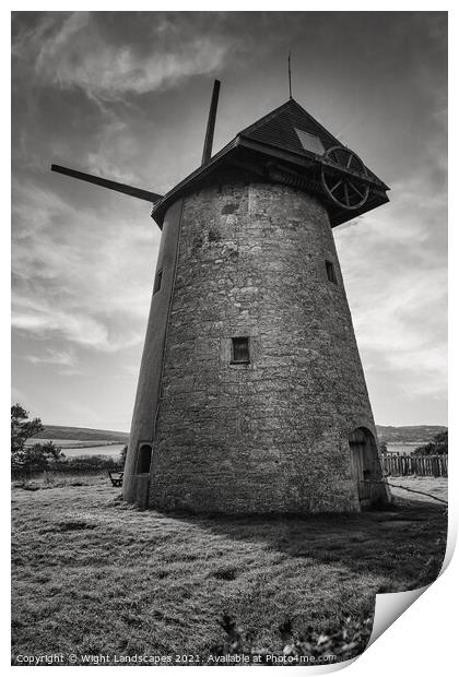 Bembridge Windmill Isle Of Wight BW Print by Wight Landscapes