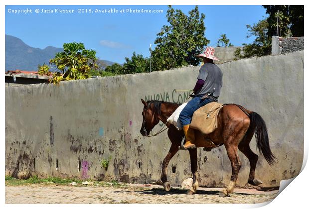 Cuban farmer on trotting horse Print by Jutta Klassen
