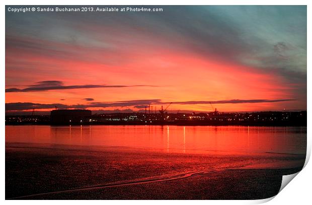 Sunset Over The River Mersey Print by Sandra Buchanan