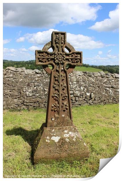 Stone Celtic Cross Print by HELEN PARKER