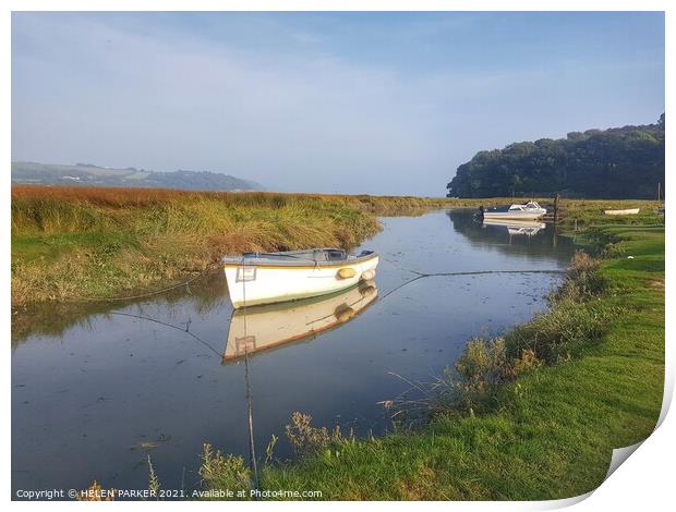 Laugharne Estuary Boats Print by HELEN PARKER