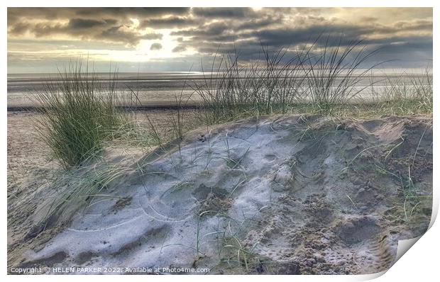 Beach on a cold and frosty morning Print by HELEN PARKER