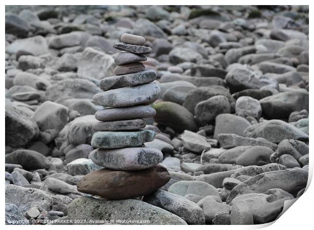 Stone anf pebble stack Print by HELEN PARKER