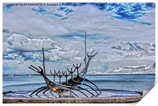 Viking Ship Sculpture Print by HELEN PARKER