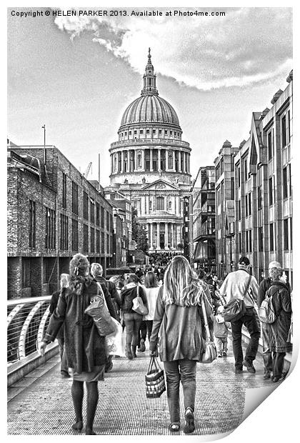 Walking to St.Pauls Print by HELEN PARKER