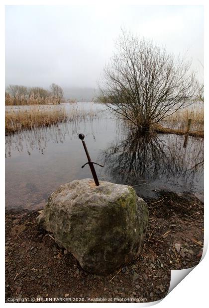 Sword in the Stone, Llangorse Lake Print by HELEN PARKER