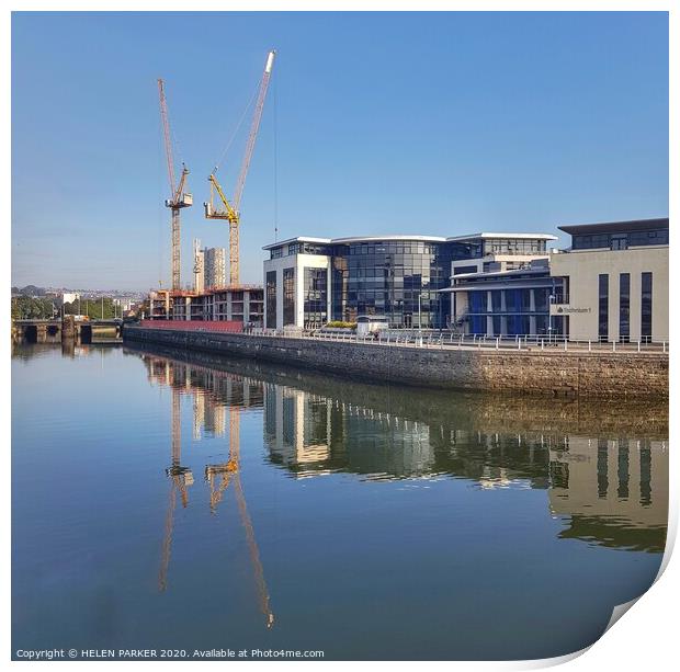 Construction reflections Swansea Print by HELEN PARKER