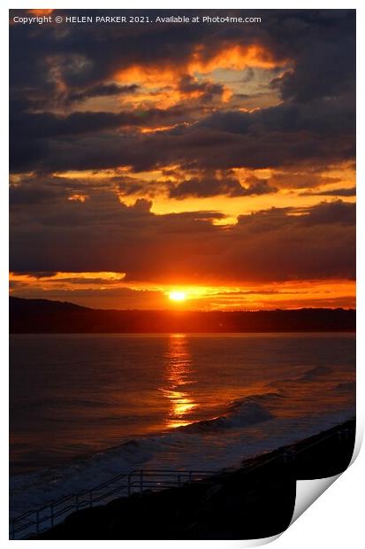 Sunset over Aberavon Beach Print by HELEN PARKER