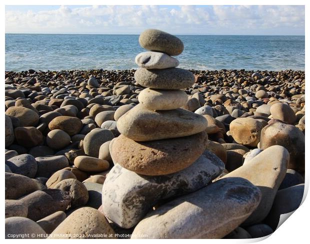 Tower of Pebbles at the Seaside Print by HELEN PARKER