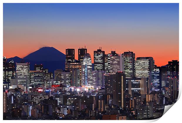Mt Fuji With Shinjuku Skyscrapers Print by Duane Walker