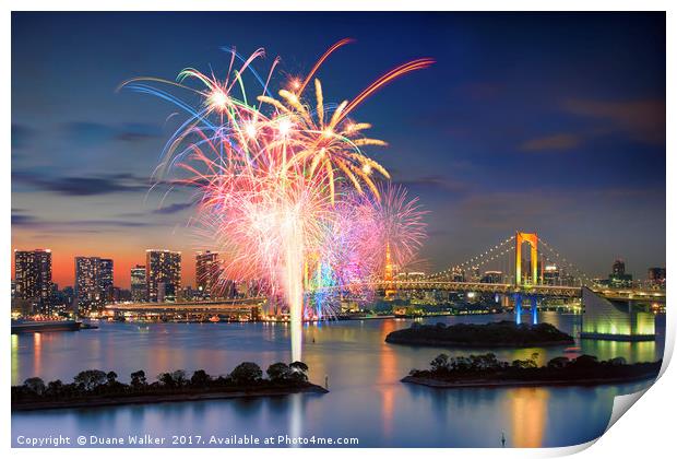 Tokyo Bay Fireworks Print by Duane Walker