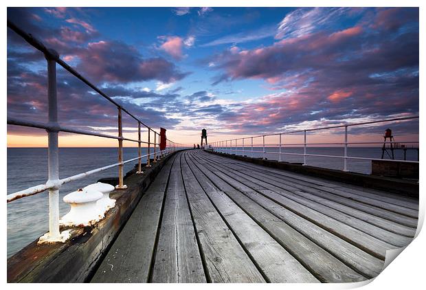 Whitby Pier Sunset Print by Dave Hudspeth Landscape Photography