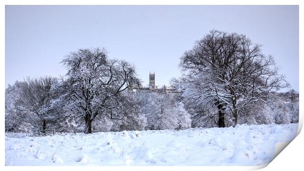 Lincoln cathedral in winters snow Print by Jon Fixter