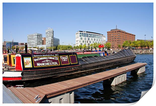Narrowboats Liverpool skyline. Print by Paul Scoullar
