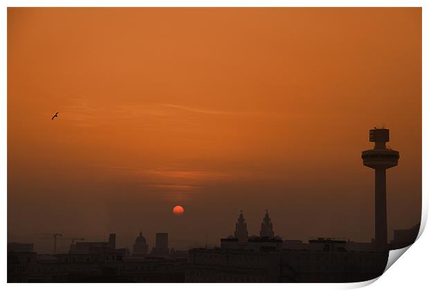 Liverpool Skyline Orange Sun Set Print by Phillip Orr