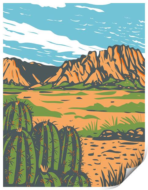 Chihuahuan Desert covering parts of Big Bend National Park in Mexico and southwestern United States WPA Poster Art Print by Aloysius Patrimonio