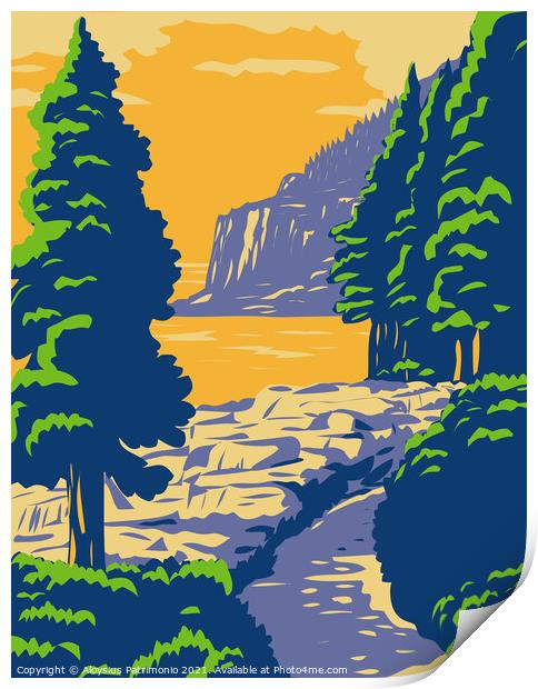 Ocean Path with the Otter Cliff in Acadia National Park on Mount Desert Island Maine United States WPA Poster Art Print by Aloysius Patrimonio