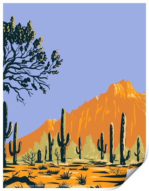 Saguaro Cactus or Carnegiea Gigantea in Ironwood Forest National Monument Section of the Sonoran Desert in Arizona WPA Poster Art Print by Aloysius Patrimonio