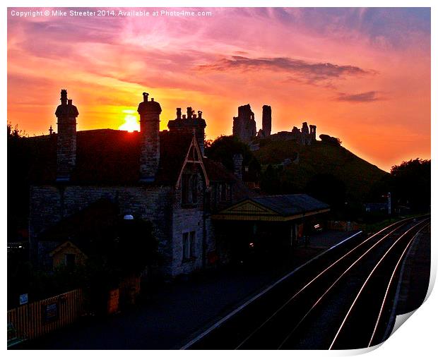 Corfe Castle Sunset Print by Mike Streeter