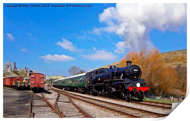  80104 leaving Corfe Castle. Print by Mike Streeter