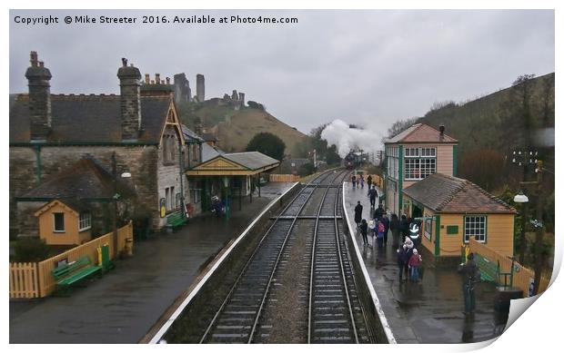 Wet Day at Corfe Castle Print by Mike Streeter
