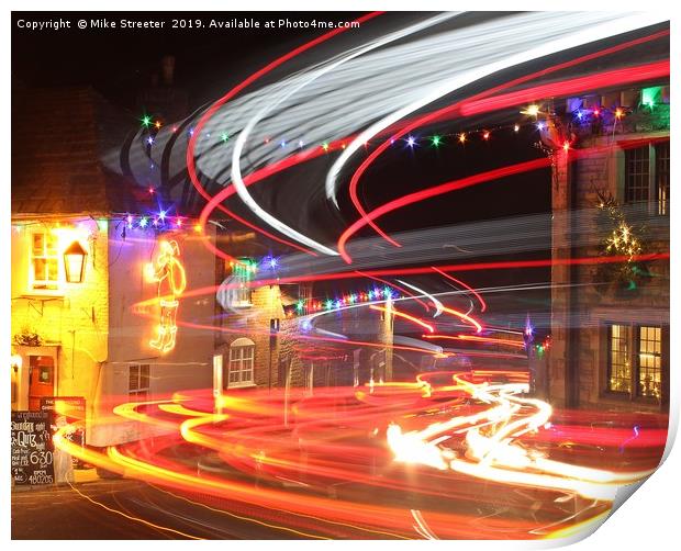 Christmas light trails Print by Mike Streeter
