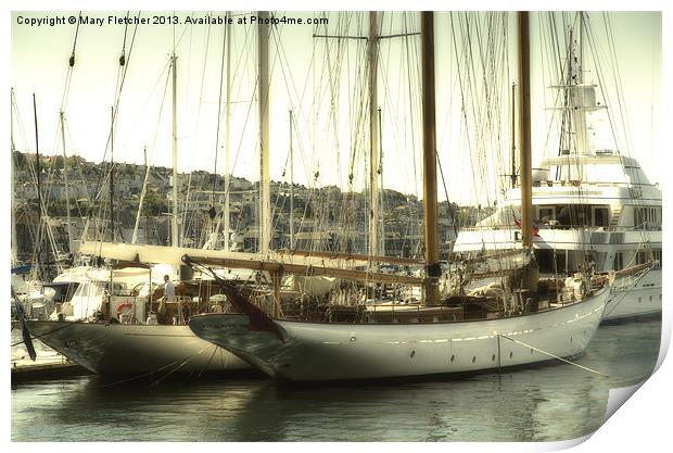 Superyachts moored in Port Pendennis Print by Mary Fletcher