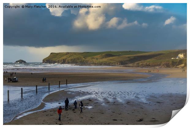 Polzeath Beach in Winter, Cornwall Print by Mary Fletcher